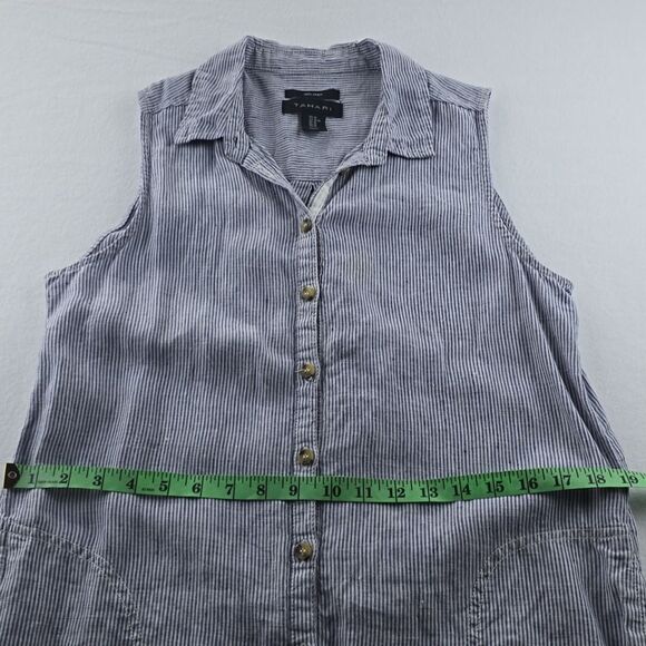 Tahari Striped Sleeveless Shirt Dress 100% Linen Pockets Blue White Medium - Picture 8 of 9